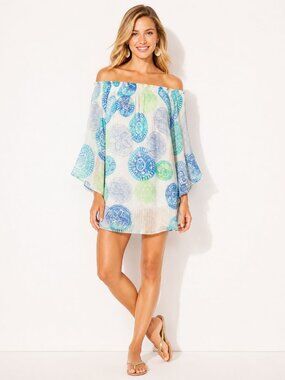 Lilly Pulitzer Abi Medallion Print off-shoulder dress Blue/Green XXsmall